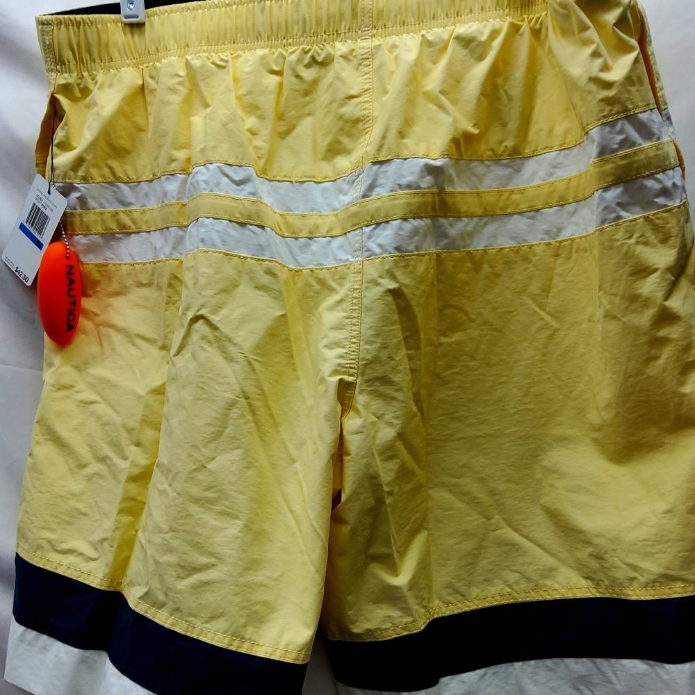Nautica Mens XLarge Yellow Lined Swim Trunks Shorts Brand New